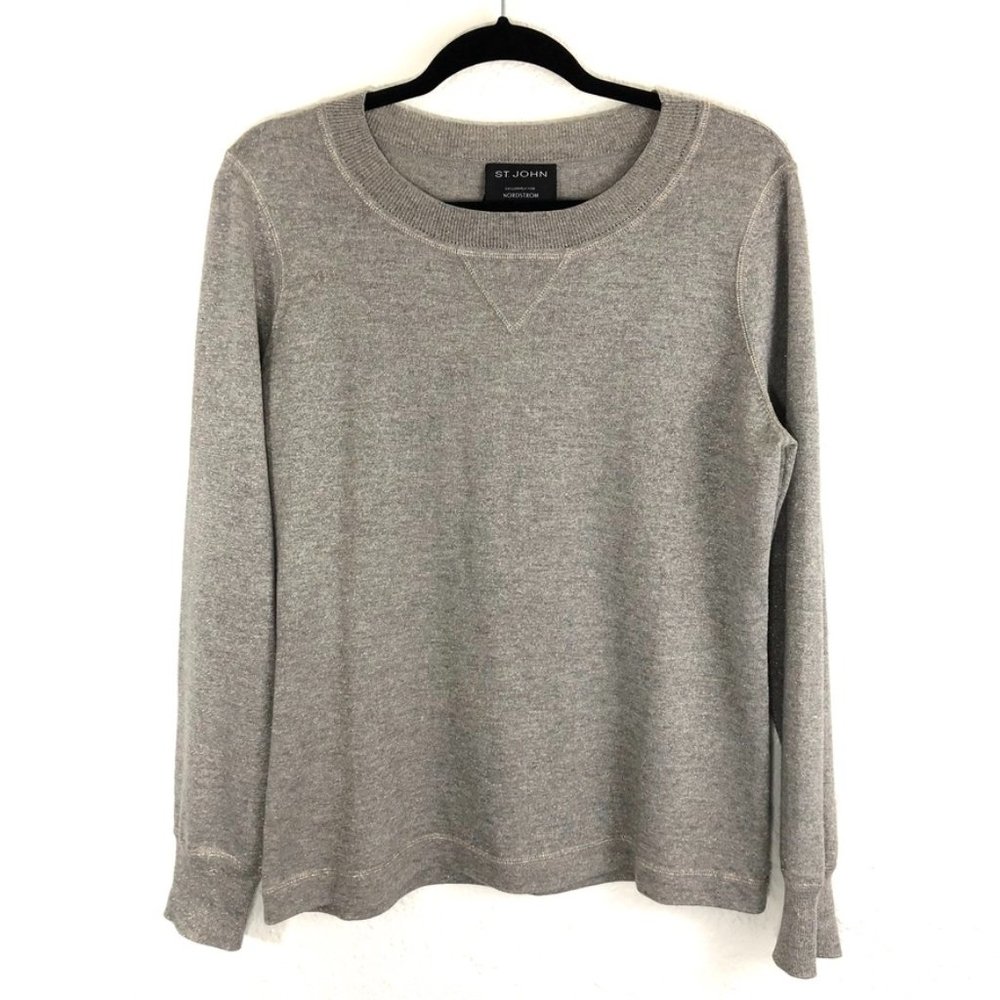 St. John Vintage Metallic Thread Gray Knit Sweater
